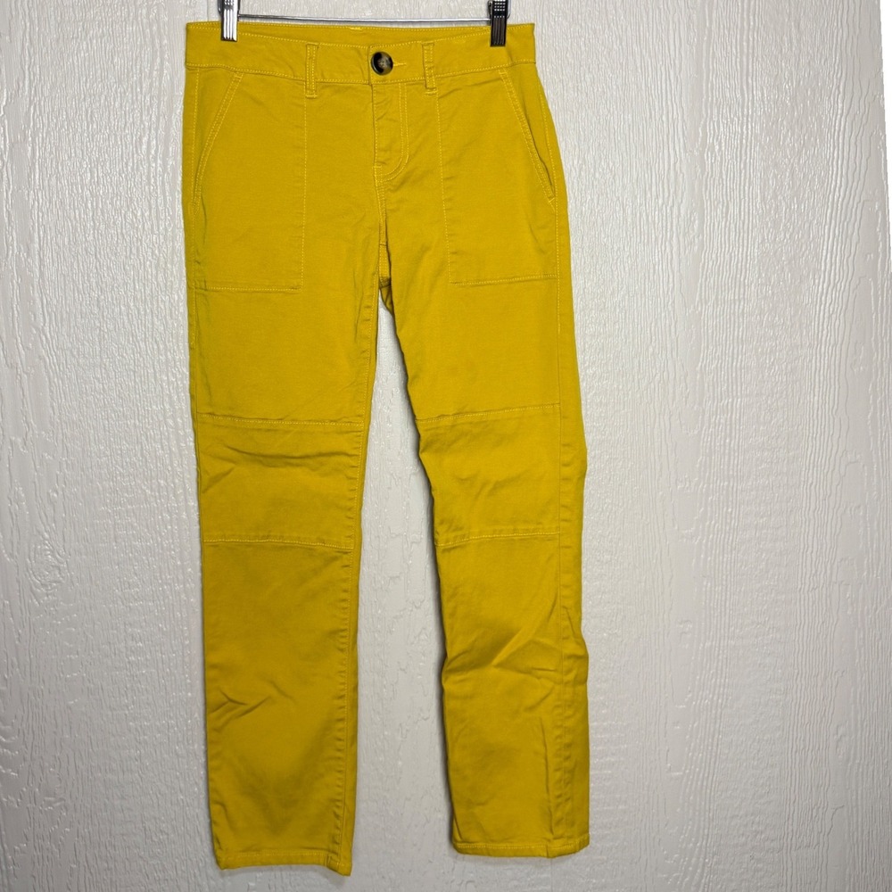 Cabi Mustard Yellow Utility Straight Leg Pants Women Size 2 Cargo Seam Detail